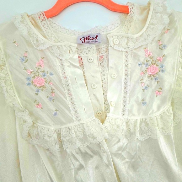 Gilead Other - Gilead Vintage Nightgown Duster Set Small Long Sleve Lace Floral Embroidered USA